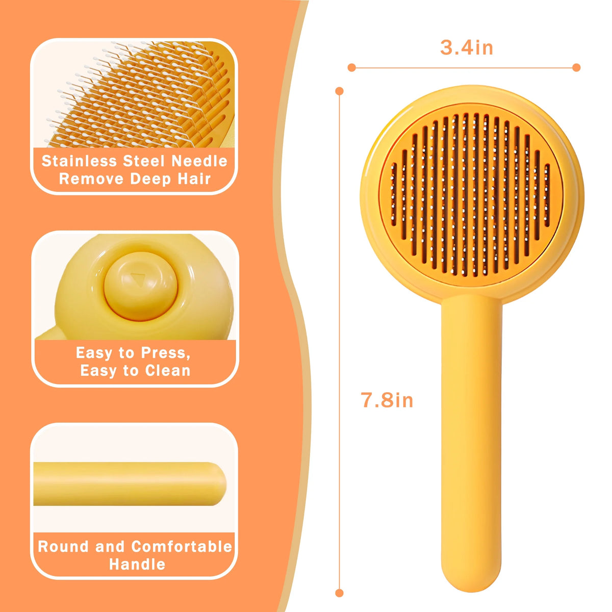Cat Brushes for Indoor Cats - Pet Self Cleaning Slicker Brush Removes Deep Waste Hair - Cats Dogs Resin Protected Massage Comb(Yellow)